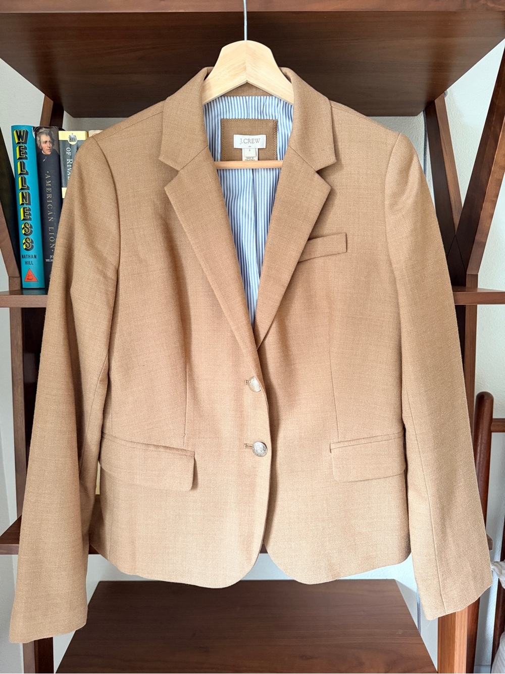 J.Crew Womens Lined Wool Blend Blazer Gold Crest Buttons Size 6 Chic Workwear